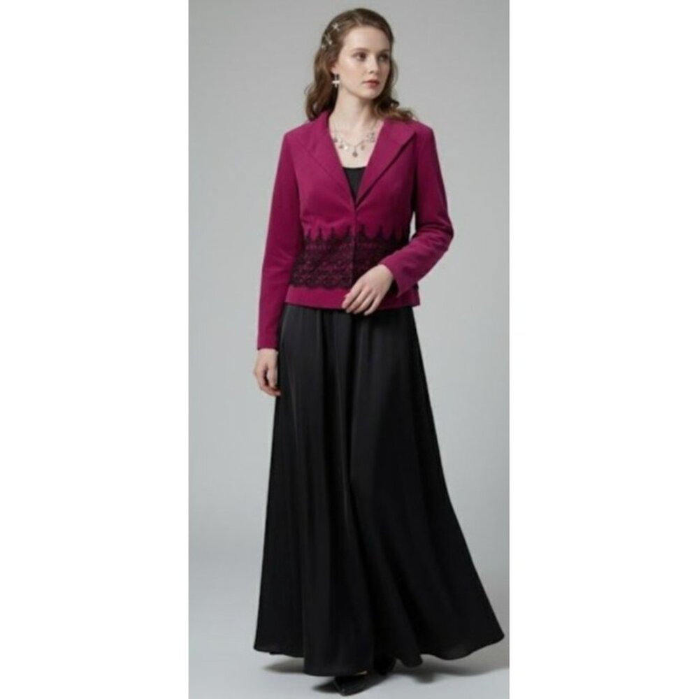 Maggy London Womens Fuchsia Blazer Jacket With Black Lace Trim Size 12 - Picture 14 of 14